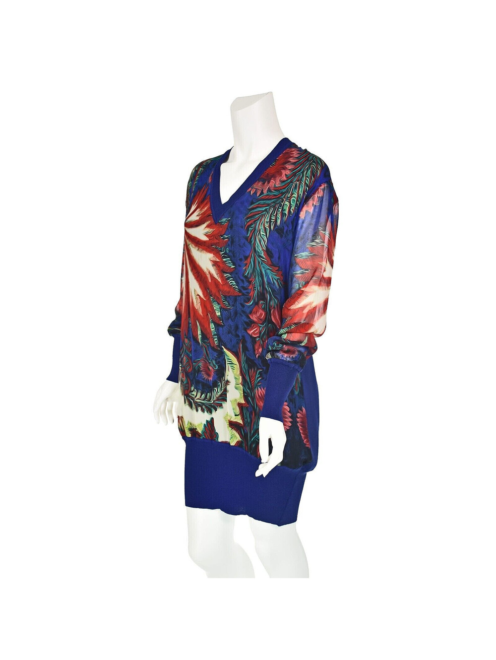 ROBERTO CAVALLI Sweater Dress w/Silk Front & Sleeves & Blue Knit Back, SZM NWOT - Picture 3 of 8